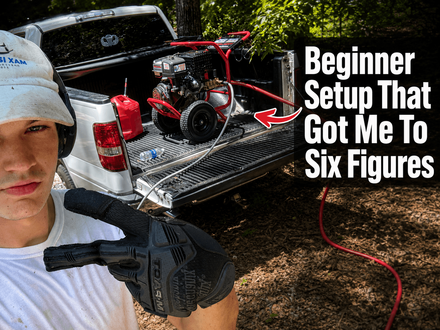 Beginner pressure washing setup in truck bed that helped build Max Pressure